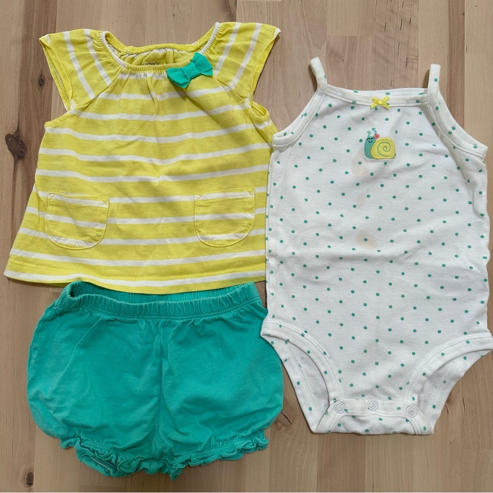 Carter's Yellow and Teal Cotton Matching Set - 6-9M